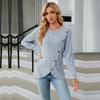 Spring Autumn Long Sleeve O Neck Solid Color Pit Women Irregular Pullover T Shirt Blouse Top