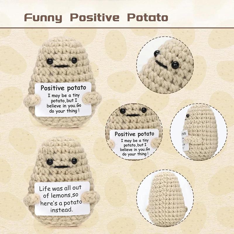 1-10PCS Positive Energy Potato Mini Handmade Plush Knitted Doll with Card Fun Stress Relieving Knitted Doll Home Decoration