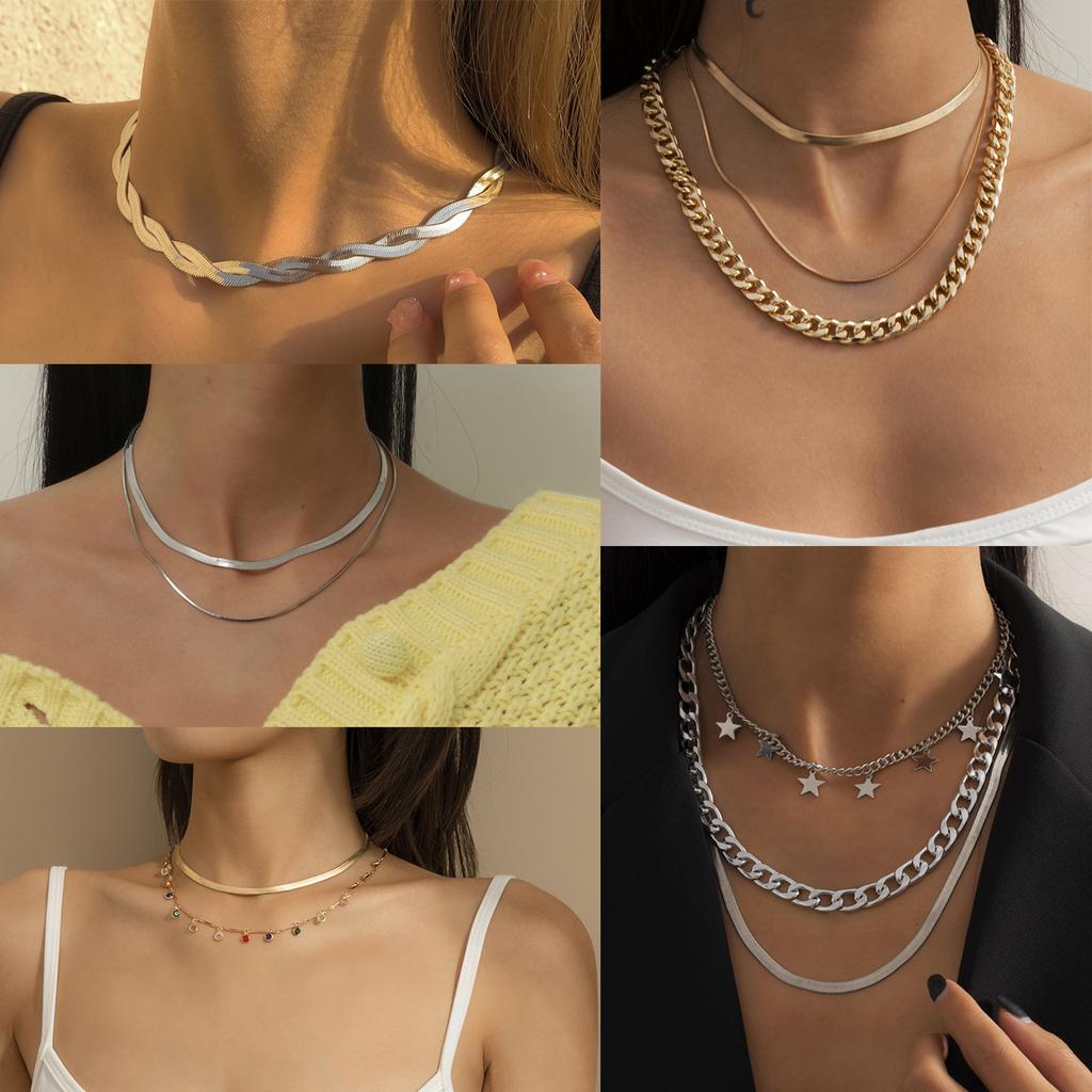 Fashion Unisex Snake Chain Women Necklace Choker Star Zircon Chain Necklace For Women Jewelry