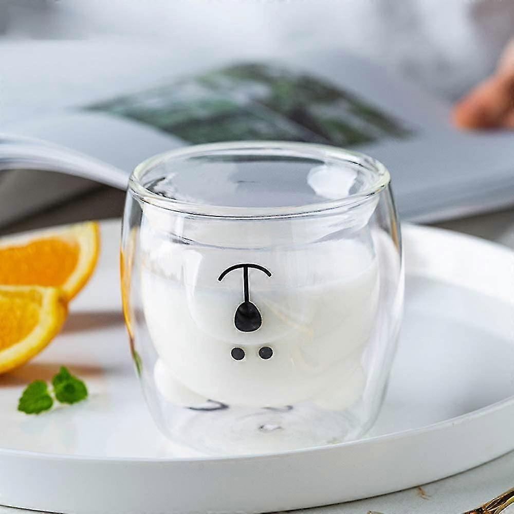 Cute Cups Of Coffee Tea Glasses Drinking Glasses Coffee Glass Double-Walled Insulating Glass Espresso Cup Bear Cat Mug (Happy Bear)