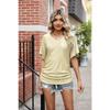 Summer Women's T-shirt with Hollowed Out V-neck Pleated Casual Top