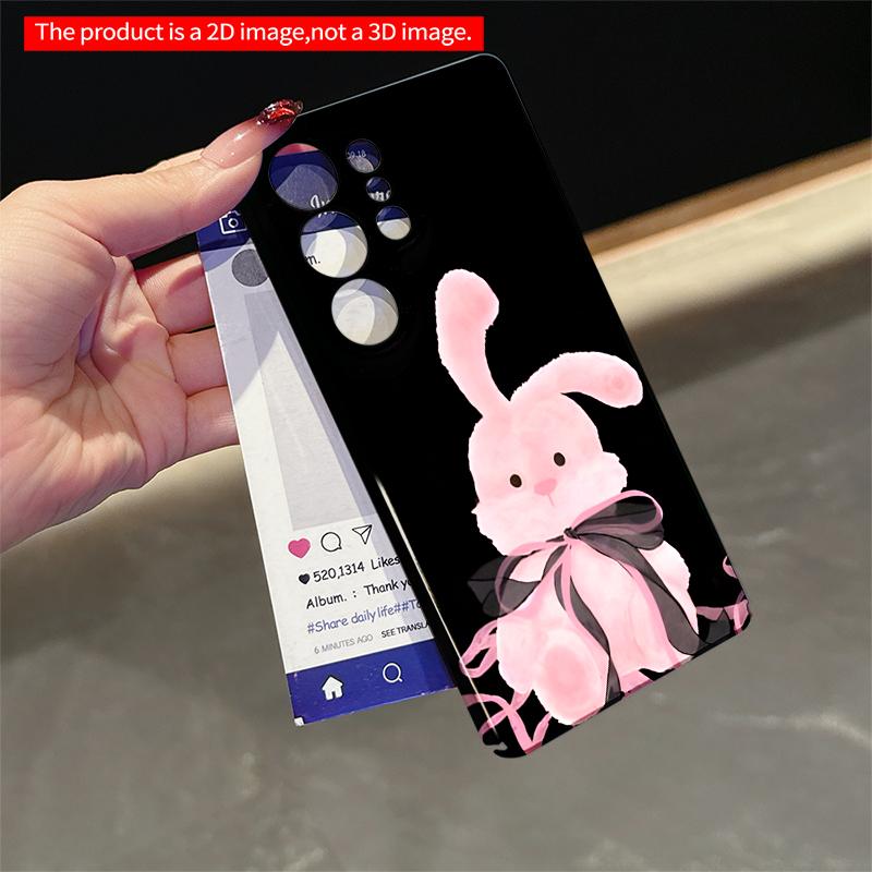 2DFlat Samsung phone case Pink Bunny with Black Ribbon Mobile Phone Case Applicable to Galaxy S23 S24 S25ULTRA S26 A12 A14 A15 A16 A54 A55