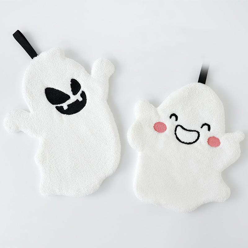 Cartoon Ghost Hand Towel Halloween Embroidered Ghost Handkerchief Kitchen Bathroom Dishcloths Rag For Drying Cleaning Cooking