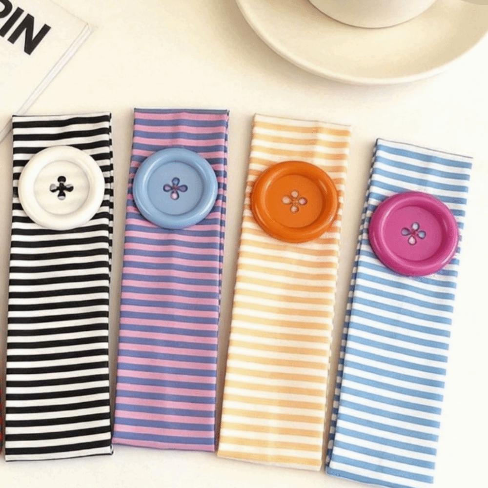 Oversized Button Sports Striped Printed Headband Stretch Fabric Fitness Hairband  Daily Wear