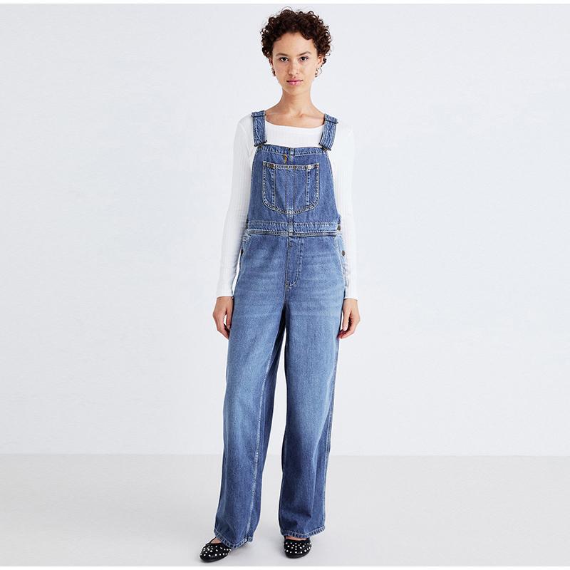Женский джинсовый комбинезон 2025 Весна Осень Регулируемые лямки Карманный комбинезон Женский повседневный Широкие брюки Комбинезоны Ретро Уличная одежда