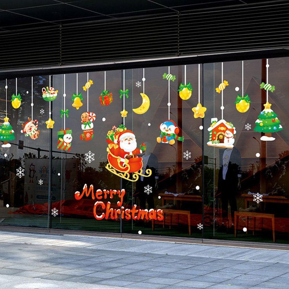 Новогодняя рождественская настенная наклейка Снежинка Санта-Клаус Лось Стеклянная наклейка Подарочная наклейка на окно Домашний декор