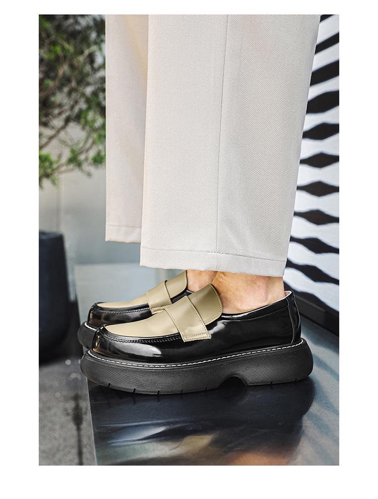 Весна 2024 Кожаные слипоны с круглым носком и толстой подошвой - Британский стиль, Низкий каблук, Повседневная деловая мода (Модель 96599-J)