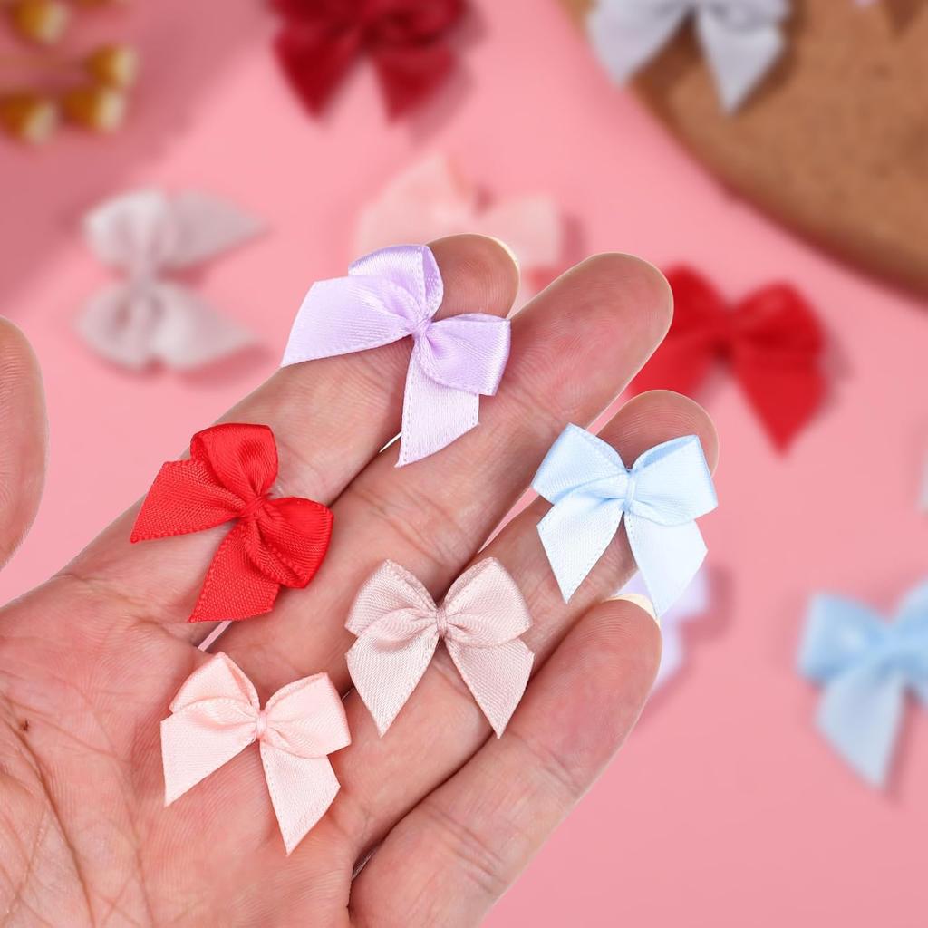 NUOBESTY 180 шт. Мини-атласные бантики Разноцветные ленточные бантики Швейные аппликации Изготовление поделок своими руками Заколка для волос Упаковка подарков Скрапбукинг Украшение