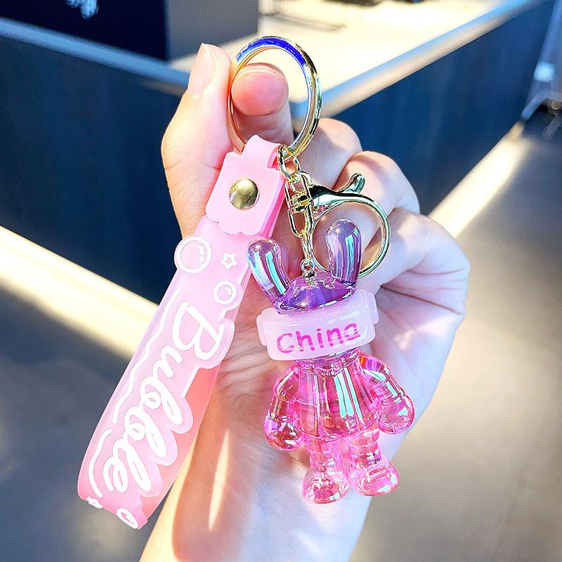 Colorful Glowing Rabbit Keychain Stylish Acrylic Cartoon Accessory For Bags And Keys