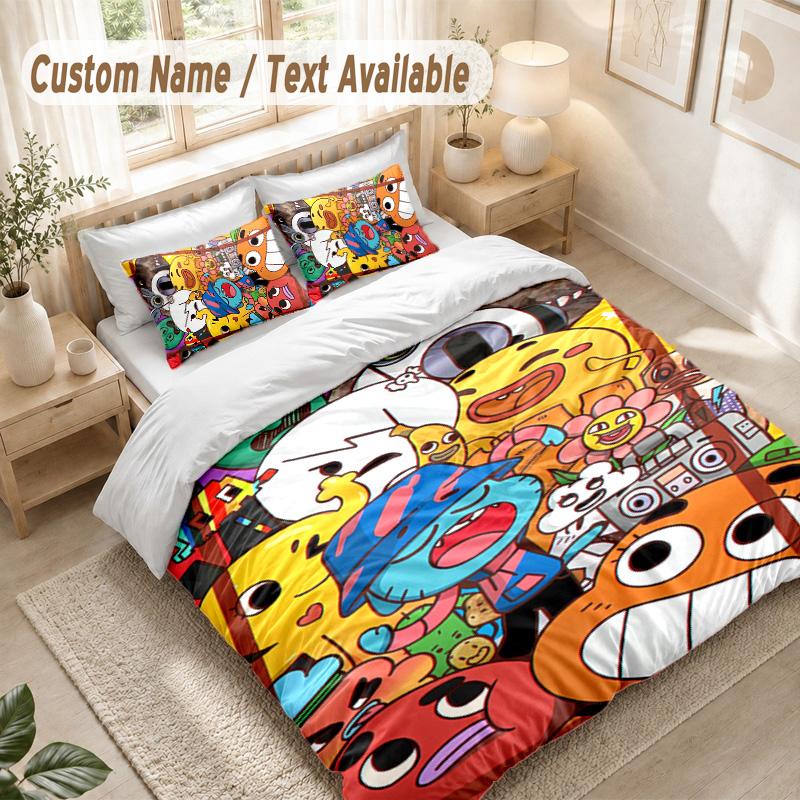 Amazing World of Gumball Bedding Set, 1 Duvet Cover & 2 Pillowcases Soft Comfortable Bedroom Home Textile Decor