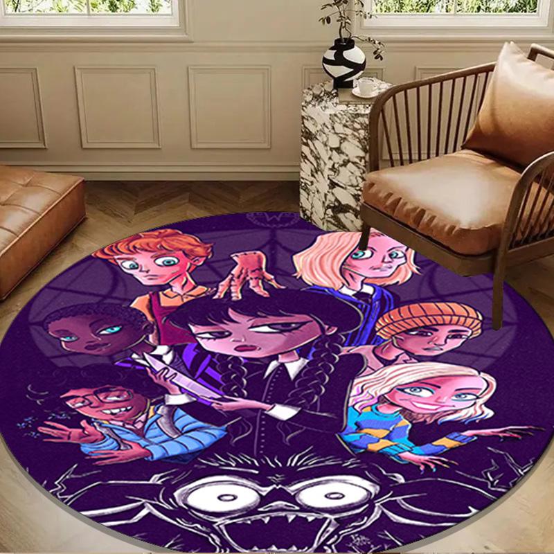 Wednes-day Gothic Round Rug for Livingroom,Bedroom, Palyroom, Chair Rug, Area rug, Circle Carpet, Large Size Fan Christmas gift