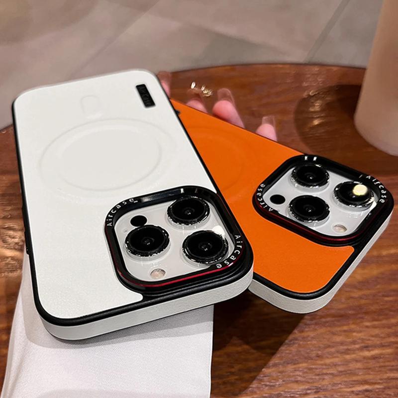 Роскошный однотонный кожаный чехол для беспроводной зарядки Magsafe для iPhone 16 15 14 13 12 Pro Max, магнитный матовый противоударный чехол для телефона