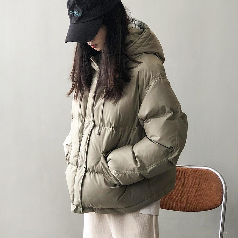 Solid Women's Winter Down Jacket Hooded Collar Short Single-Breasted Coat Preppy Style Parka Ladies Chic Outwear Female