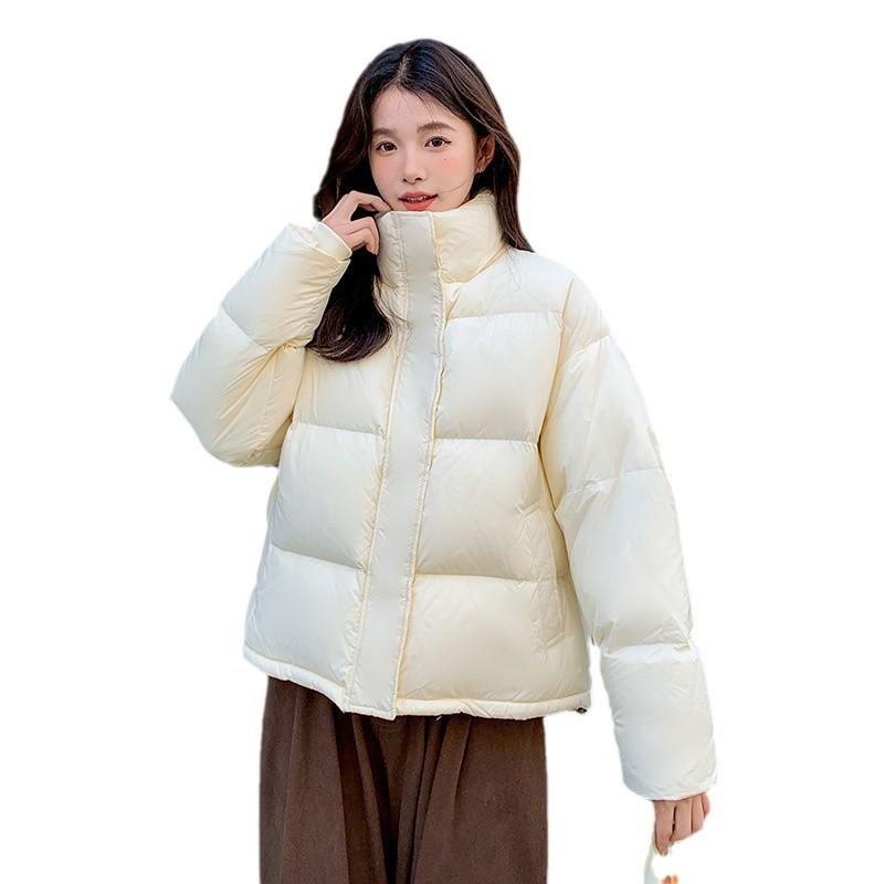 95 белый утиный пух маленькая куртка женская короткая зимняя 2024 новая корейская версия свободная утолщенная куртка из хлеба