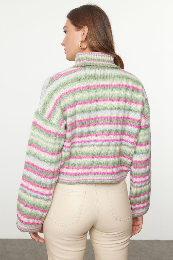 Женский модный стильный свитер, зеленый цветной трикотаж, свитер