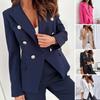 Women Suit Coat Lapel Long Sleeve Double Breasted Suit Jacket with Flap Pockets Solid Color Loose Fit Office Lady Outwear