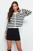 Women's Fashion Stylish Cardigan Navy Blue Soft Textured Striped Jacket Look Knitwear Cardigan