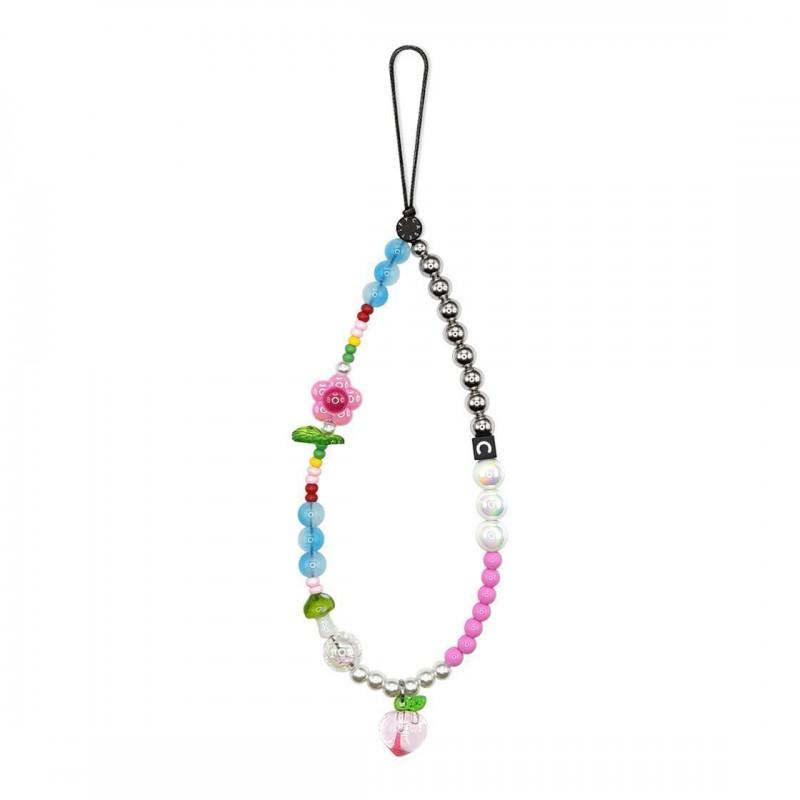 White Heart Phone Lanyard With Pearl Charm Anti-Lost Strap Smartphone Womens Fashion Accessory