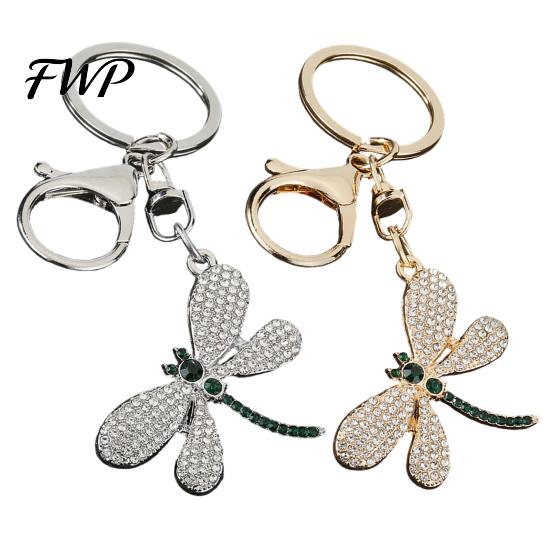 Sweet Girl Bag Charm Pendant Rhinestones Dragonfly Zinc Alloy Keychain Accessory Electroplated Finish Easy Hang Lobster Clasp Key Holder Durable