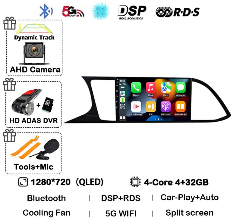 Android14 Carplay Auto для Seat Leon 3 MK3 2012 2013 2014 2015 2016 - 2020 Мультимедийный автомобильный радиоплеер WIFI+4G 360 камера стерео