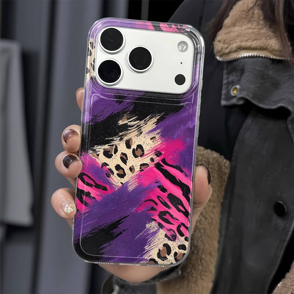 Ретро Чехол для iPhone 17 Air 14 13 11 Promax 15 Plus 12 16 Модный Крутой Фиолетовый Черный Узор Леопардовый Принт Защитная Крышка