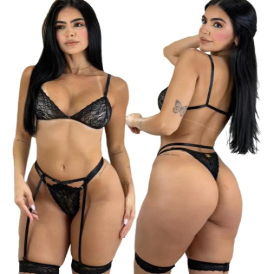 Sexy Lace Garter Belt Lingerie, Full Fine Strap Set