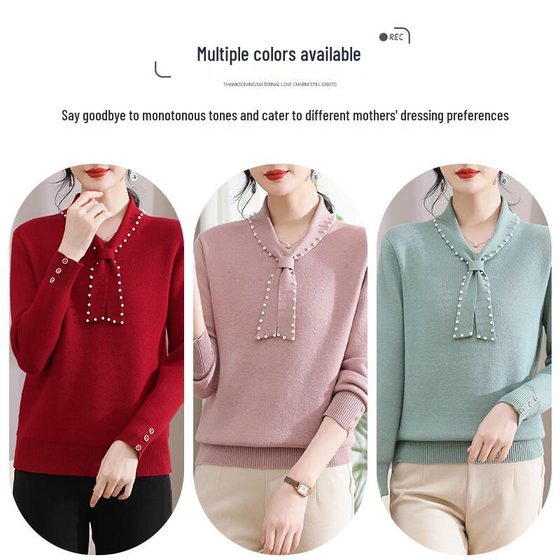 XUEXI Women's Autumn Winter Red Knit Base Layer Sweater