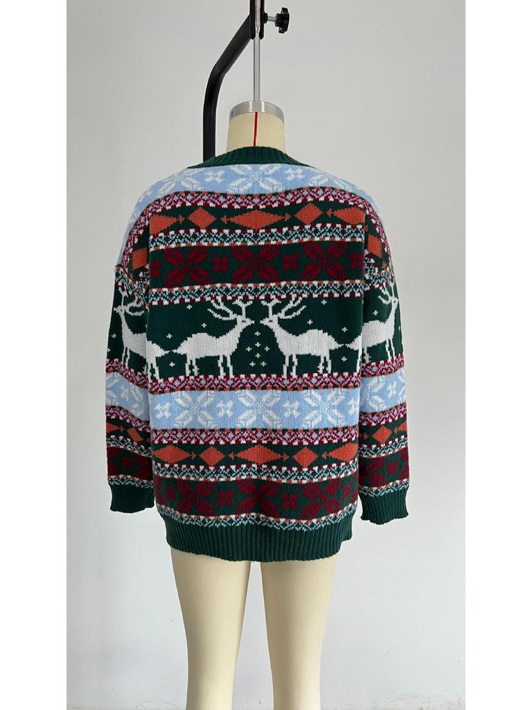 Жаккардовый свитер с европейской и американской рождественской тематикой — женский, свободный крой, круглая горловина, длинный рукав, пять цветов (2022)