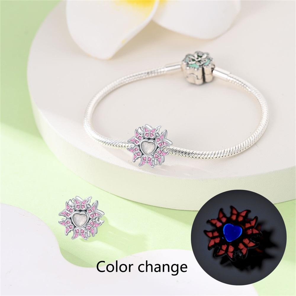 Original 925 Sterling copper Glow-in-the-dark Green Zircon Heart Butterfly & Spinning Ball Dangle Charm Fits Original Bracelet