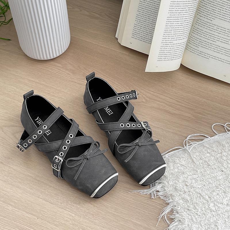 Туфли-лодочки в стиле ретро-балетки с плоским дном и небольшим горлом, женские, новинка 2025 года, универсальные, с юбкой и квадратным носком, туфли Мэри Джейн