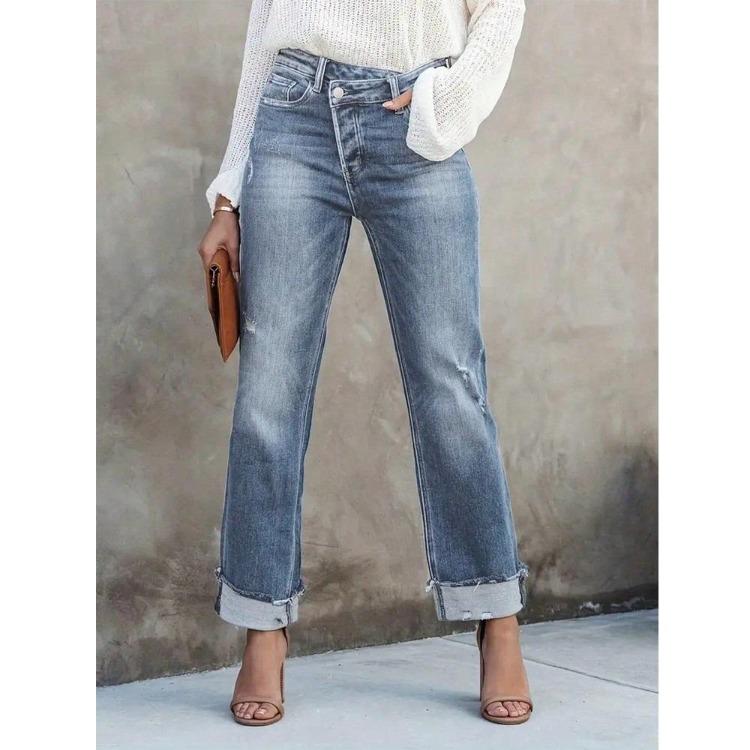 Women Slim Straight High Waist Stretch Denim Jeans Solid Color Pantalones De Mujer