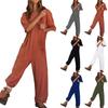 Women's Causal Jumpsuits Tee Onesie Stretchy  Short Sleeve V Neck Overalls With Pockets