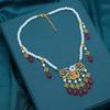 Rhinestone Pearl Jewelry Set Vintage Tassel Eyebrow Pendant Necklace Earrings Set  Party