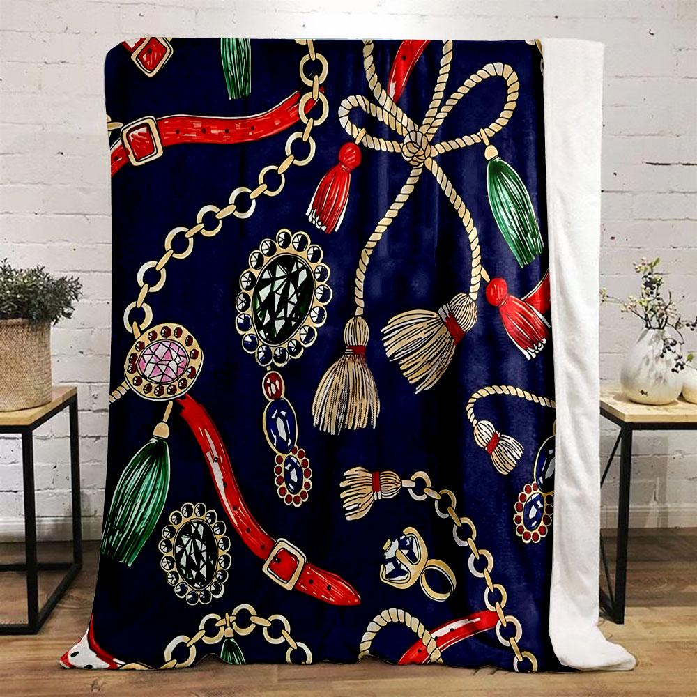 Luxurious Chains and Gem Pattern Patterned flannel blanket perfect for the bedroom living room, sofa, or a little nap