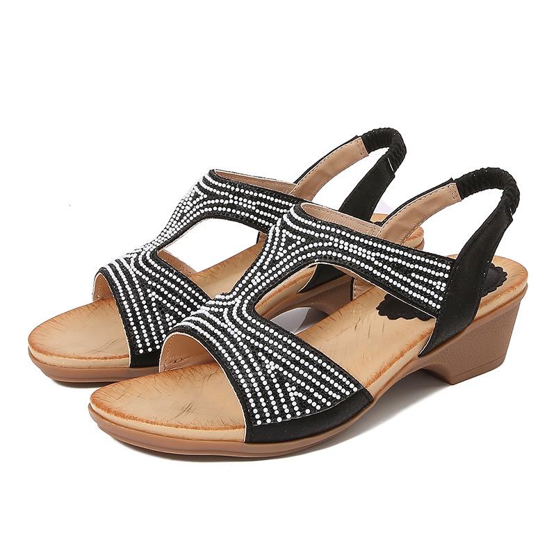 2024Ladiesshoes Bohemian новые модные босоножки со стразами на платформе и танкетке женские туфли