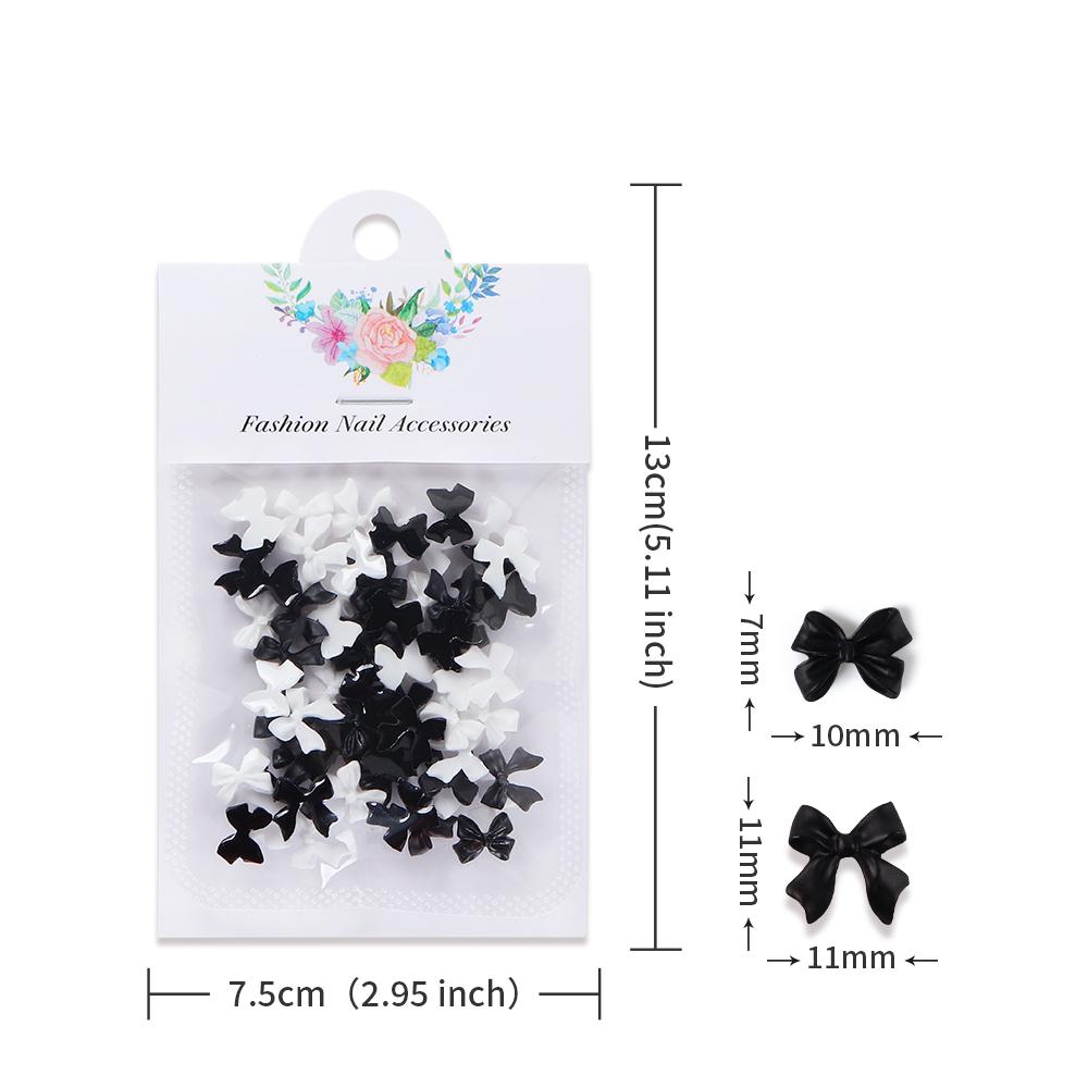 50Pc Black White Resin Bow Tie Nail Charms Decorations Cute Bowknot Rhinestone Nails Accessories for DIY Korean Manicure Designs