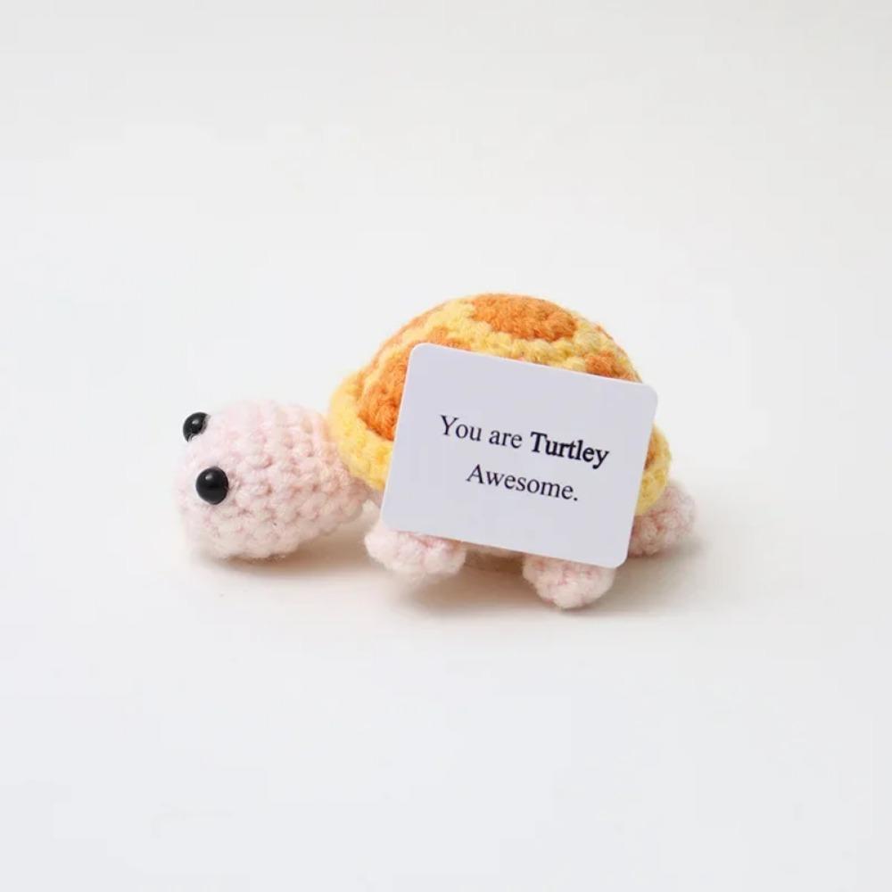 Positive Crochet Doll Knitted Animal Fruits with Affirmation Card Funny Handmade Gift Creative Table Ornaments Birthday Gift