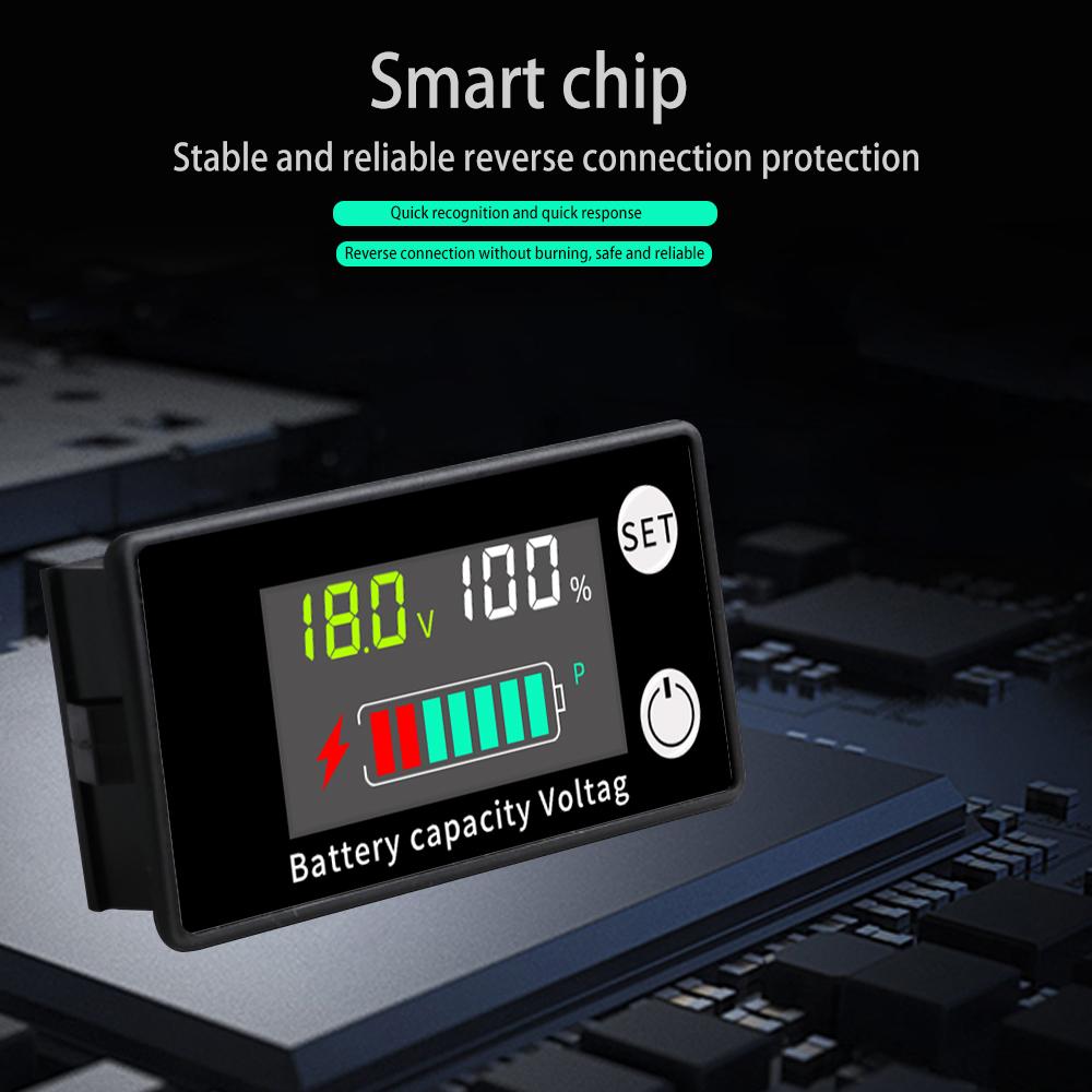 Тестер аккумулятора с сигнализацией температуры DC 8V-100V Цифровой вольтметр Индикатор емкости аккумулятора 12V 24V Свинцово-кислотный Литиевый LiFePO4