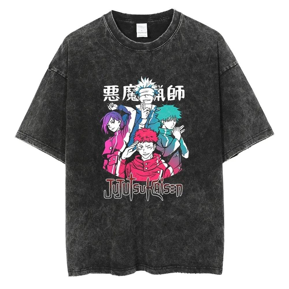Anime Jujutsu Kaisen Satoru Gojo Graphic Printed Tshirt Mens and Womens Washed Tshirt High Quality Vintage Tshirt Tops