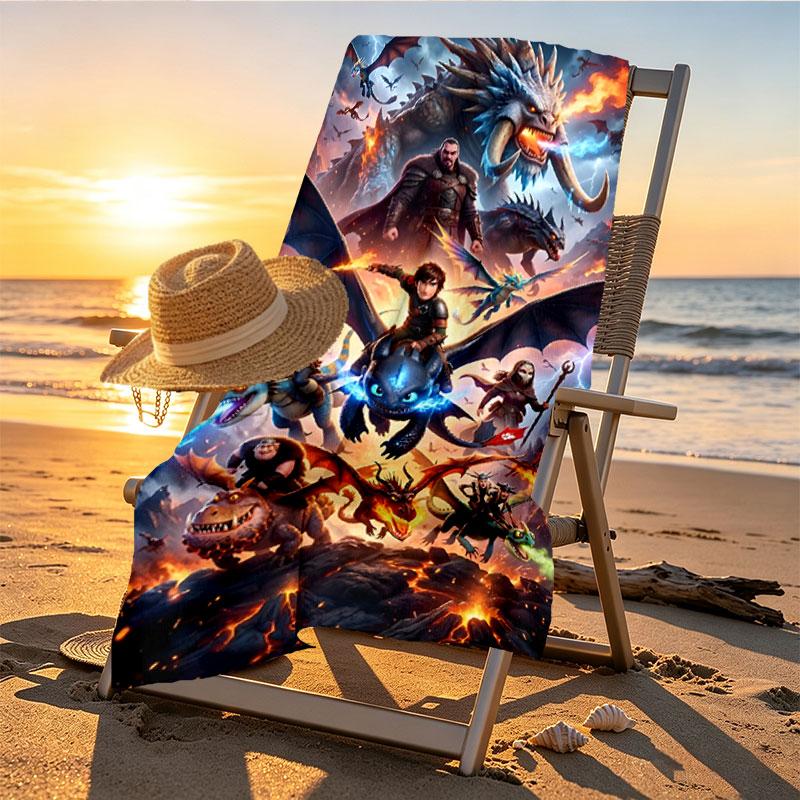 How to Train Your Dragon Print Beach Towel Design, Soft, Lightweight. for Home Bathroom, Spa, Pool, Yoga, Surfing, Camping, Gift for Family, Friend