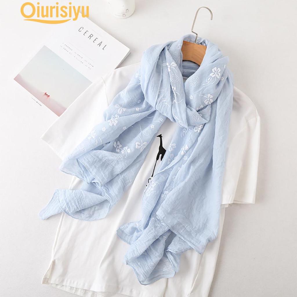 Длинная льняная шаль с цветочным принтом для отдыха, пляжный шарф с защитой от ультрафиолета, палантин