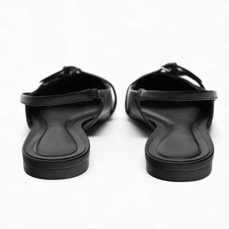 Лето 2025 Новые Женские Сандалии С Открытой Пяткой На Плоской Подошве Женские Леопардовые Мюли С Заостренным Носком Кожа Пу Низкий Каблук Пляжная Обувь