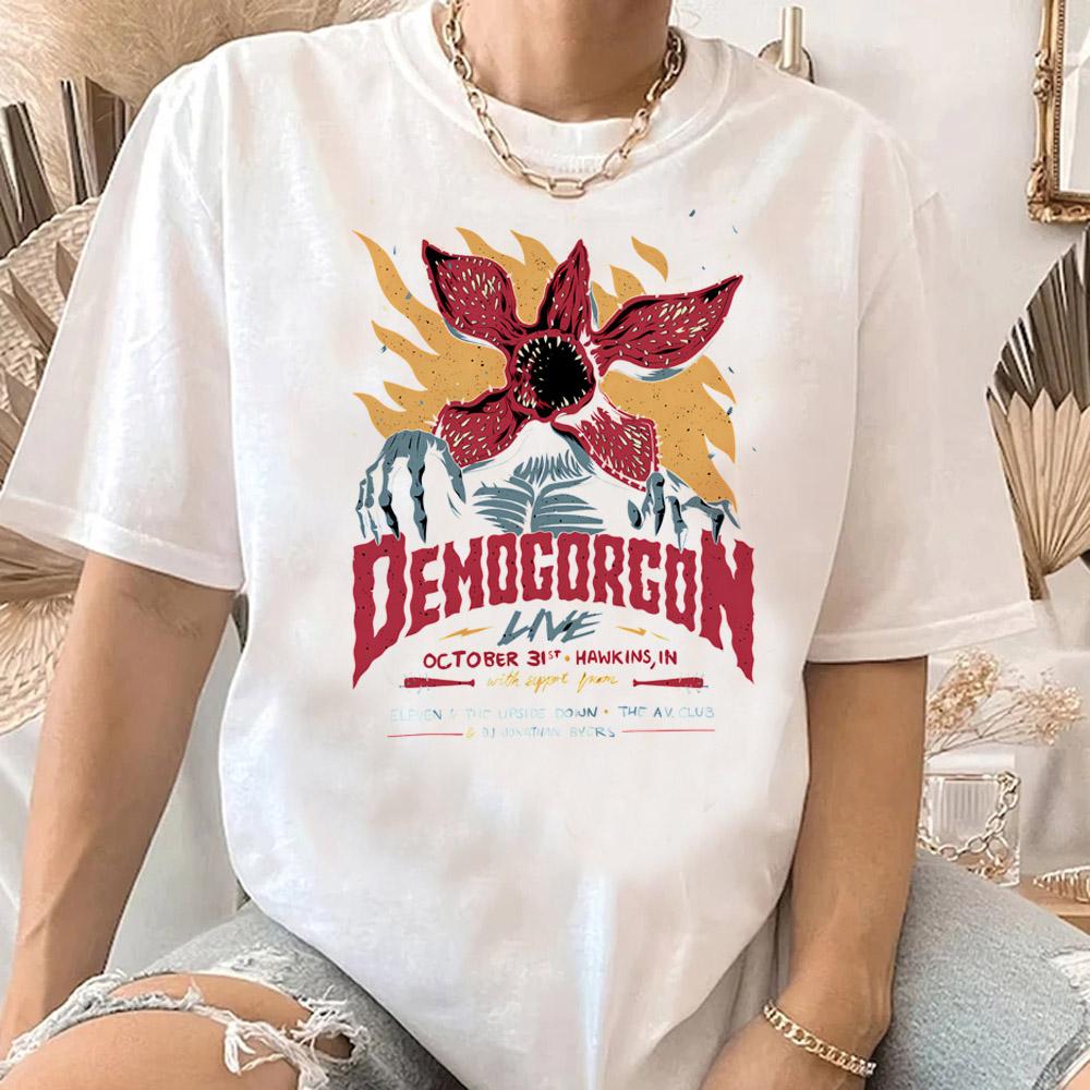 Горячая футболка с принтом из ТВ-фильма для женщин The Demogorgon Футболка с коротким рукавом Унисекс Топы Футболка Цветок-каннибал Уличная одежда