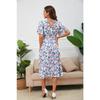 YYFS Women's Fashion Summer Spring Flower Pattern Print Short Sleeve V-Neck High Waist Casual Dresses