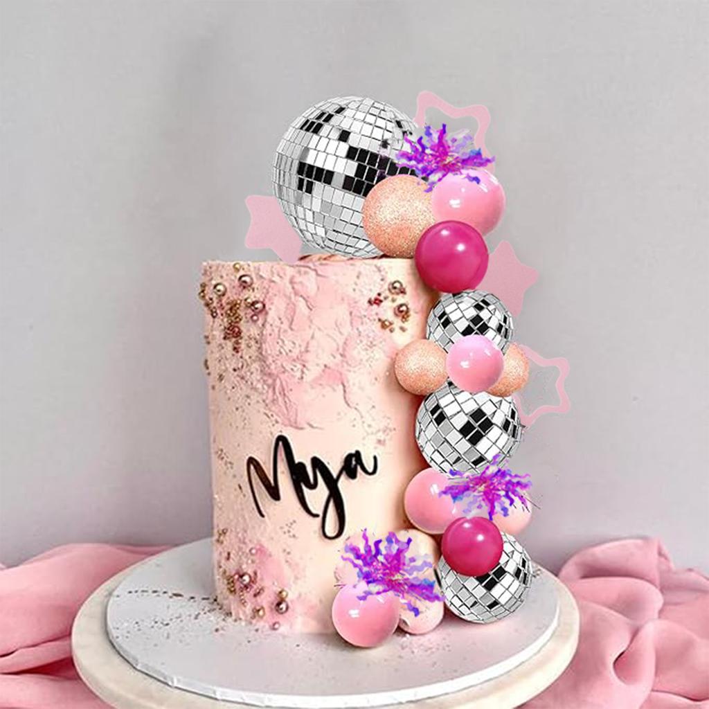 Disco Ball Cake Topper Mirror Balls Cake Decorations with Silver Stars Cake Topper for 70s 80s Disco Dance Party Supplies