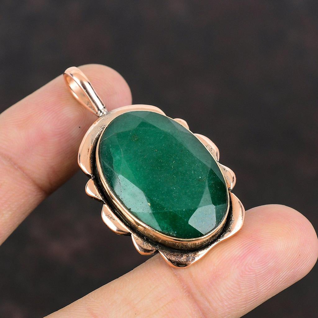 Ограненный Замбийский Изумрудный Кулон Медный Кулон Подвеска из Натурального Драгоценного Камня Подвеска Ручной Работы Медные Ювелирные Изделия Подвеска Из Целебного Камня Подарки Для Жены