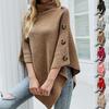 2025 Autumn/Winter Cape Sweater Solid Turtleneck Knitwear Coat Woman