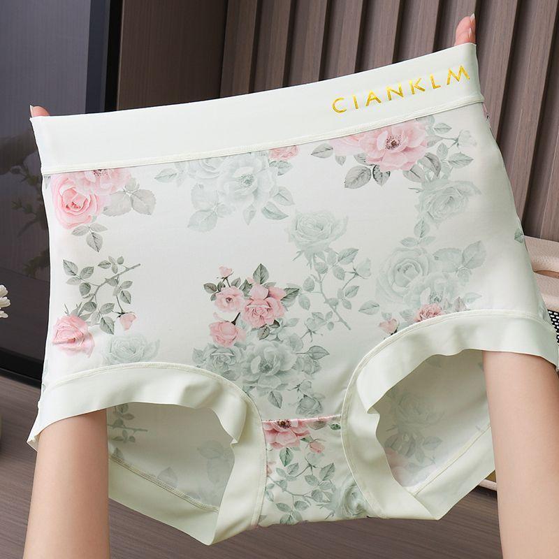 Женские трусы с цветочным принтом Сетчатые трусы-слипы со средней посадкой Дышащие, приятные для кожи Нижнее белье Больших размеров Эластичное нижнее белье