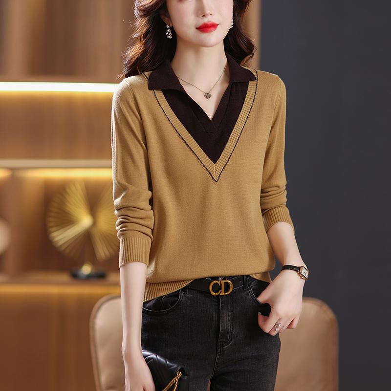 Стильный трикотажный пуловер в стиле пэчворк, женский свитер с длинными рукавами для осени и зимы