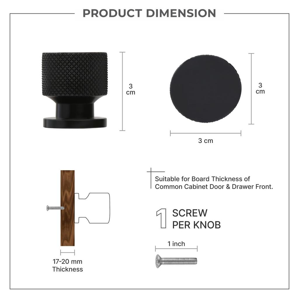 10 Piece Knobs for Cabinets– Modern Aluminum Drawer Knob for Kitchen, Wardrobe, Cupboard, and Home Furniture (Black Finish)